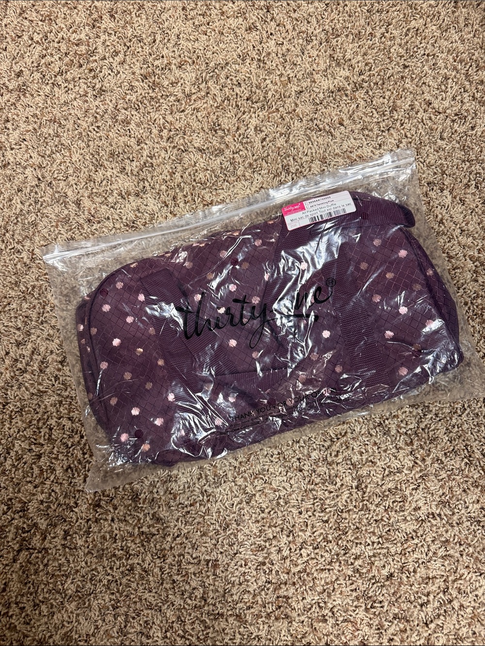 thirty-one Plum Quilted Cosmetic Pouch with Pink Dots